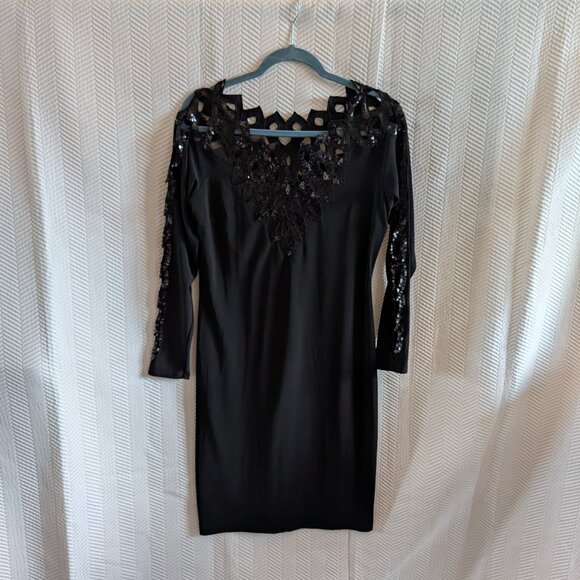 Joseph Ribkoff Long Sleeve Black Sequin Dress Size 10 Cocktail Wedding Guest - Picture 13 of 16